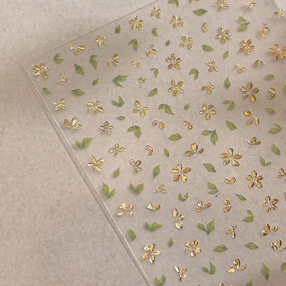 Golden Leaf Nail Sticker Bronzing Spring Flowers Decal Nail Art Sticker