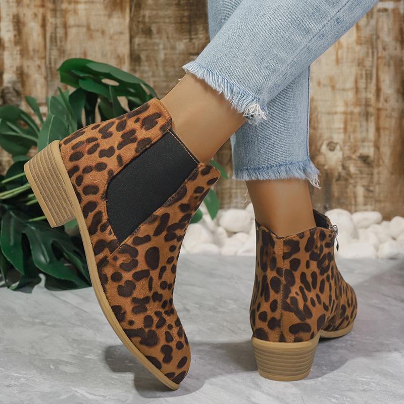Осенние сексуальные ботильоны с леопардовым принтом, женские ботинки челси с острым носком и квадратным каблуком, женские высококачественные туфли на среднем каблуке, голые ботинки женские