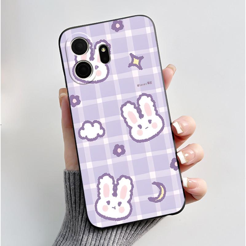 Для чехла TCL NxtPaper 70 Pro Роскошный Милый Кролик с Сердечком Забавный Мягкий Черный ТПУ Силиконовый Чехол для Телефона Для TCL NxtPaper70 Pro Задняя Крышка