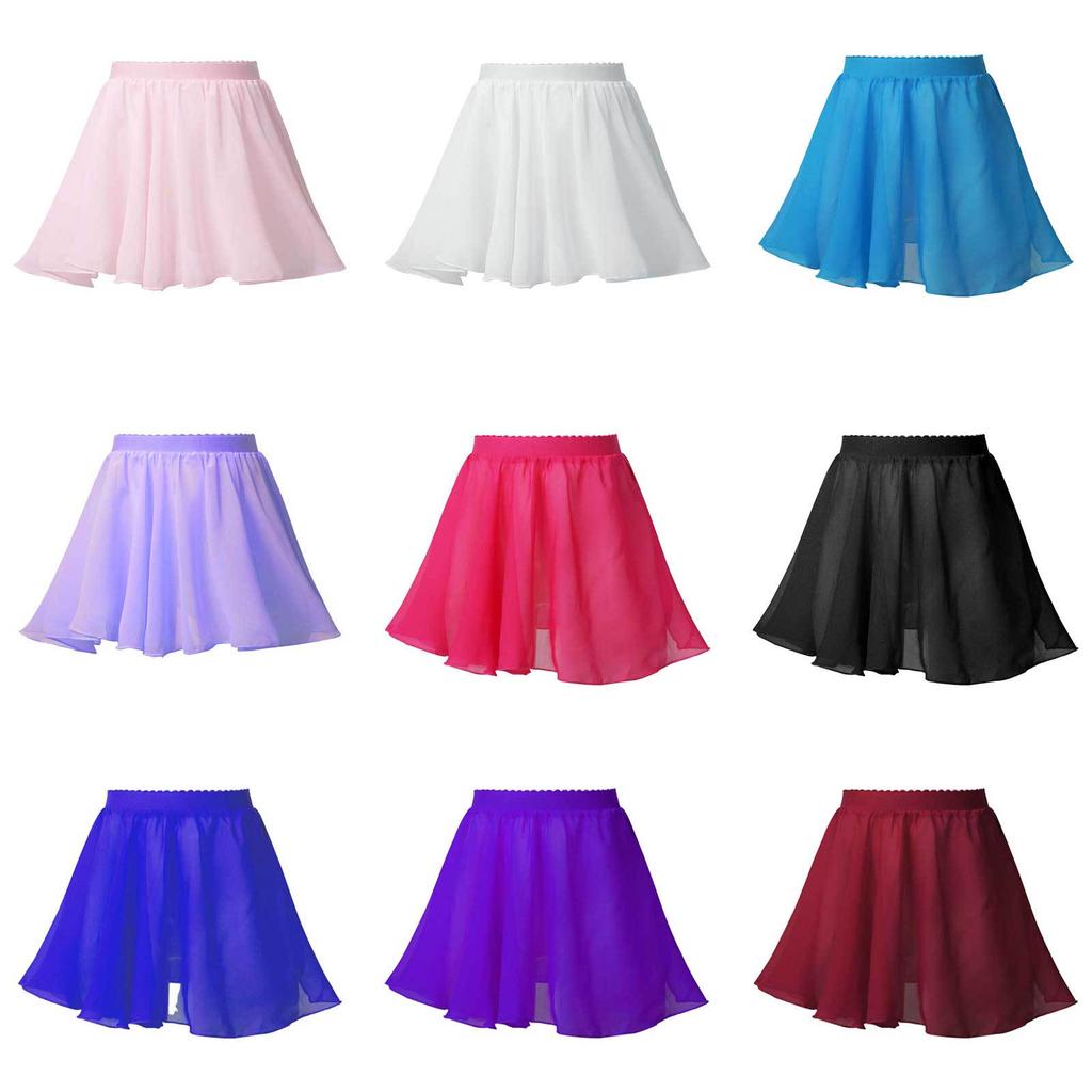 Kids Girls Ballet Dance Skirt Pure Color Elastic Waistband Chiffon Veil Skirt for Dance Wear