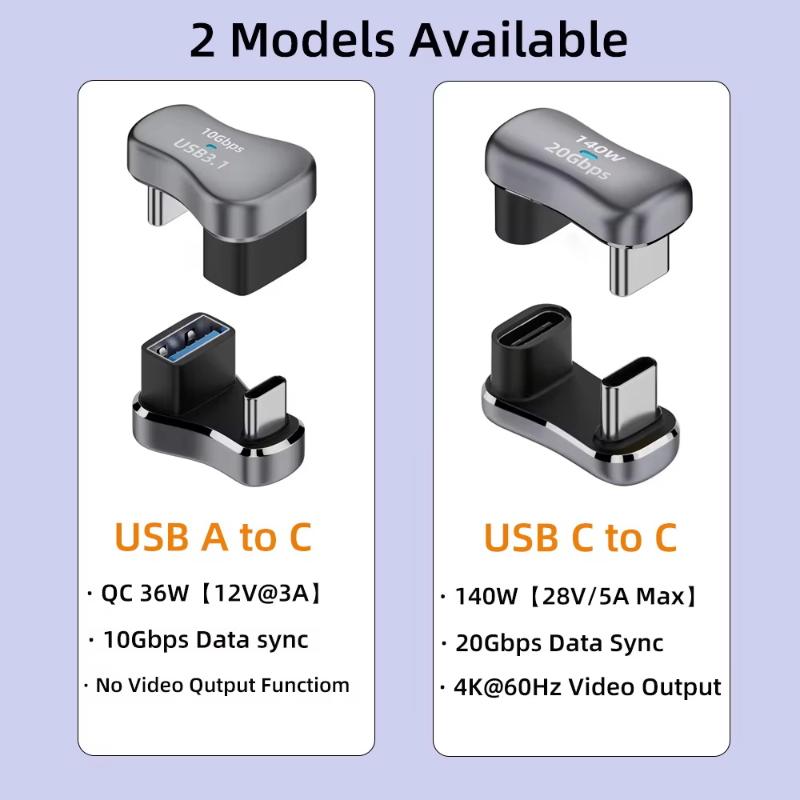High Speed 20Gbps USB C Adapter 140W PD Fast Charging Type C Male to Female Converter for Large File Data Transmission