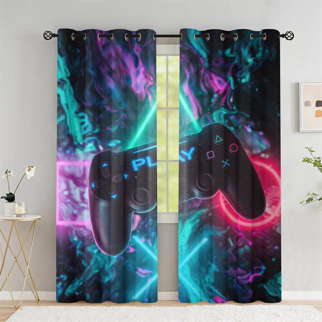 3D Printing Video Gamer Window Curtains for Boys Kids Children Bedroom Gaming Door Living Room Decor Drapes Blind Shading 2panel