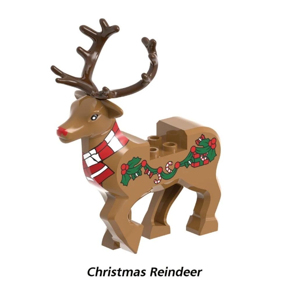 MOC City Christmas Building Blocks Figure Elk Sleigh Tree Garland Cape Coat Fireplace Candy Cane Snack Stand DIY Gift Toys K032