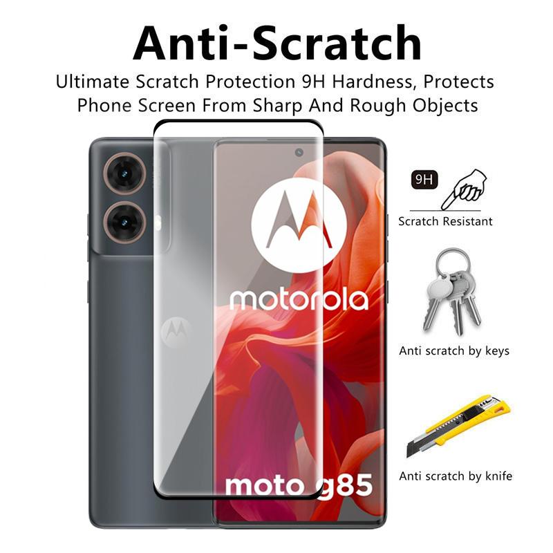 4PCS 2+2 For Motorola Moto G85 5G Glass Full Cover 3D Curved Screen Protector Tempered Glass + 2Pcs Soft Lens Film