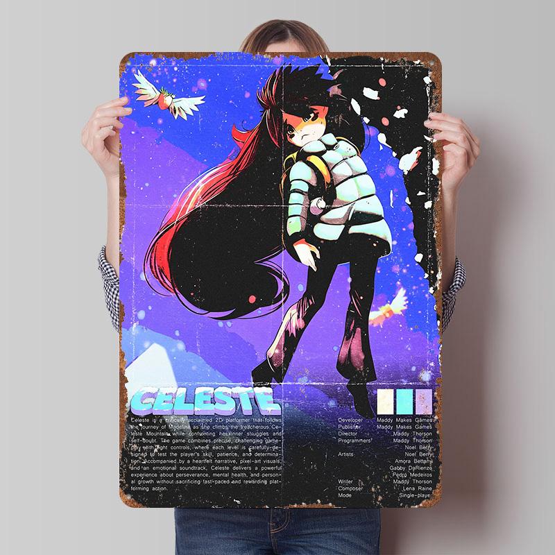 Celeste Game Art Metal Poster Customized Wall Art Retro Vintage Tinplate Signs for Bathroom Decor Garage Decoration Room Home At