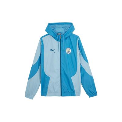 Manchester City Mcfc Prematch тканая куртка с цветными блоками, повседневная тканая куртка с капюшоном и длинным рукавом, мужская куртка, синяя, серебристо-серая 774372-02