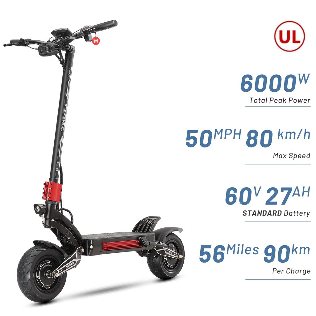 YUME Raptor Electric Scooter 60V30AH 6000W Dual Motor 11Inch Off-road Tires Max Speed 80KM/H For Adult E-Scooter With Bluetooth