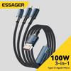 Essager Кабель 100 Вт USB C to Type C для Lighting PD, быстрое зарядное устройство для передачи данных, шнур быстрой зарядки 3 в 1 для Macbook iPhone Samsung Xiaomi