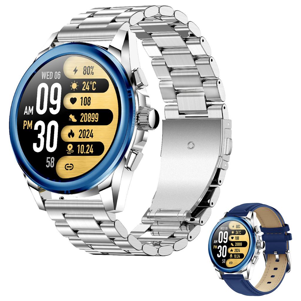 KC83 AMOLED Экран Мужские Смарт-часы с Bluetooth-звонком 1ATM Водонепроницаемый Фитнес-браслет с 2 ремешками