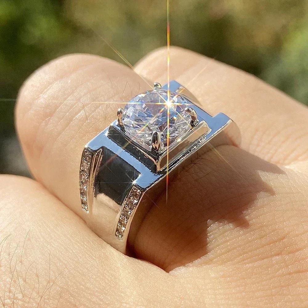Новые Великолепные Мужские Свадебные Кольца Aaa Круглый Кристалл Циркония Высокое Качество Мужские Модные Роскошные Ювелирные Изделия Подарок на Юбилей для Пары
