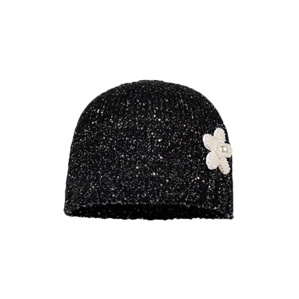 Vintage Beanie Hat Bowknot Woven Cap Fashion Sequin Knitted Hat Autumn