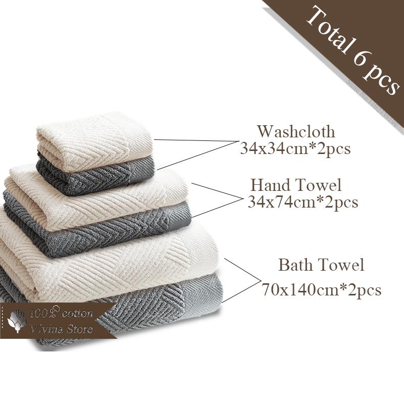 6 Pieces Pure Cotton Bath Towel Set For Adults Soft Geometric Face Towel For Facial Towels Bathroom Set Luxury Washcloth Terry