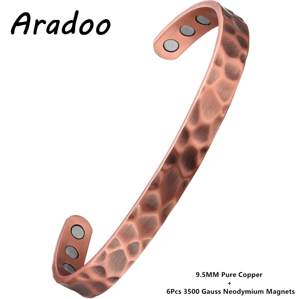 ARADOO Copper Bracelet for Men and Women 99.9% Solid Copper Cross Pattern Magnetic Cuff Bangle Jewelry Gifts