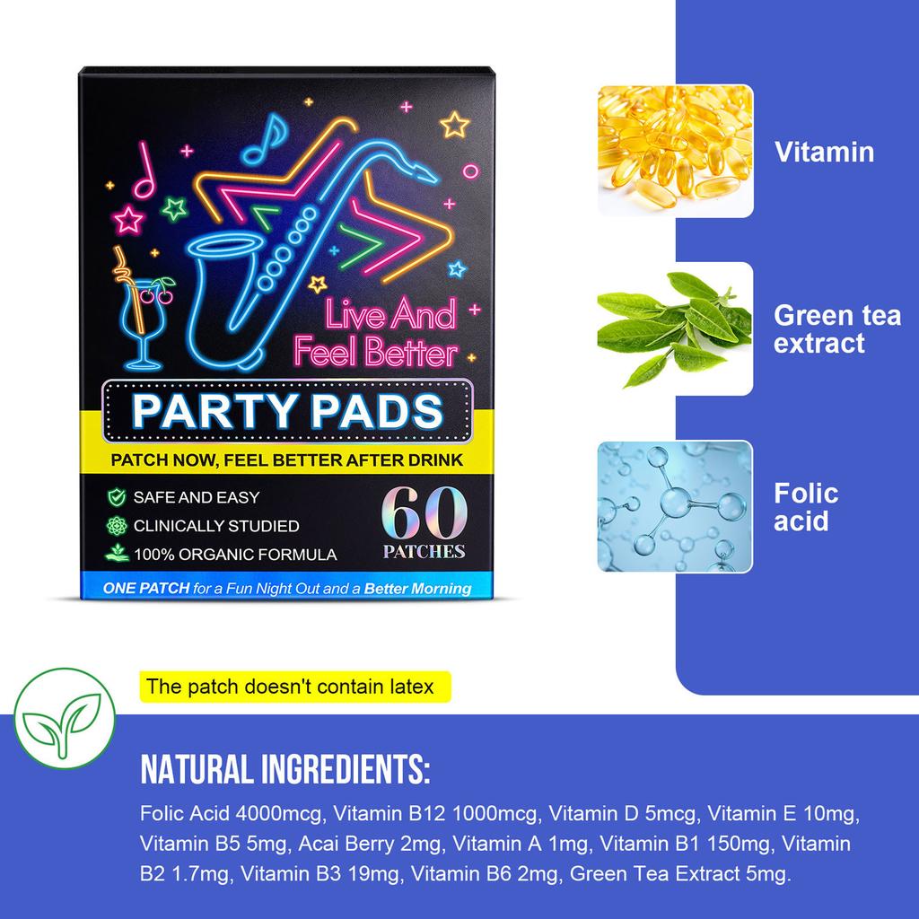 60 шт. Патчи-наклейки для вечеринок Проснись отдохнувшим После вечеринки Восстановление Облегчение похмелья Патчи для перед употреблением алкоголя