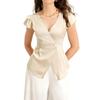 Summer Blouses for Women Slim Fit Lightweight Button Elegant V Neck Dressy Casual Ruffle Sleeve Satin Tops Fashion Clothing