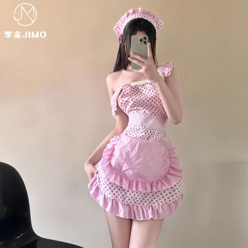 Sex lingerie end of season cos sweet little chef maid cute girl lace polka dot strap free women's suit