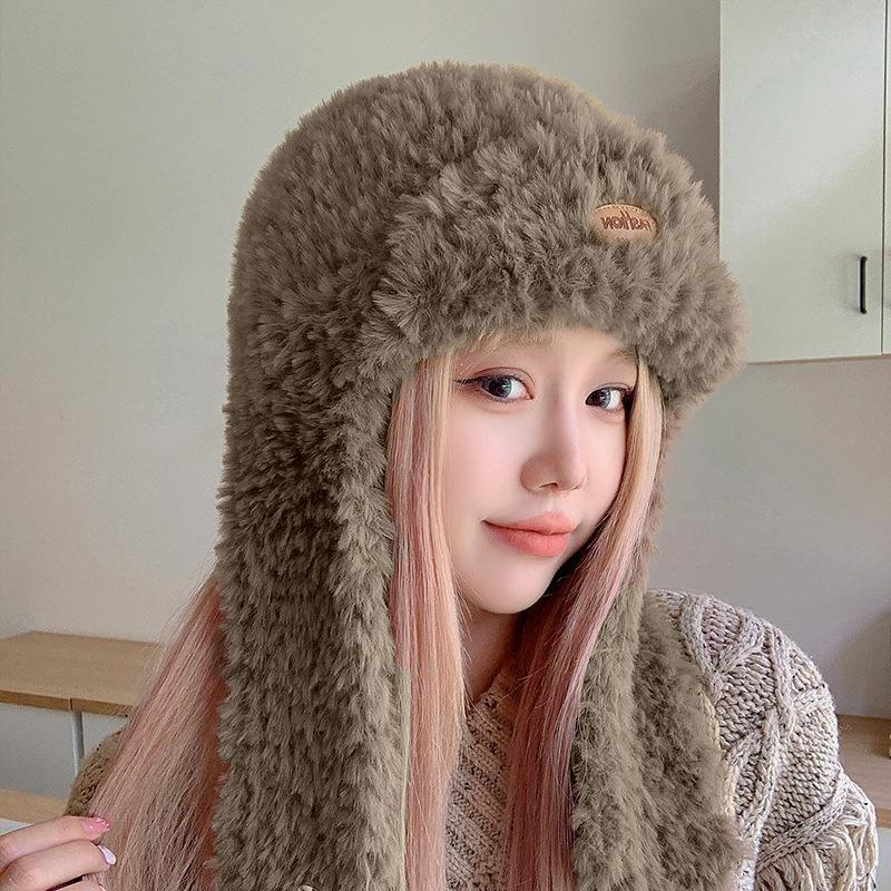 Осенне-зимняя женская теплая длинная утолщенная шапка с плюшевой ветрозащитой для защиты ушей в поездках на работу