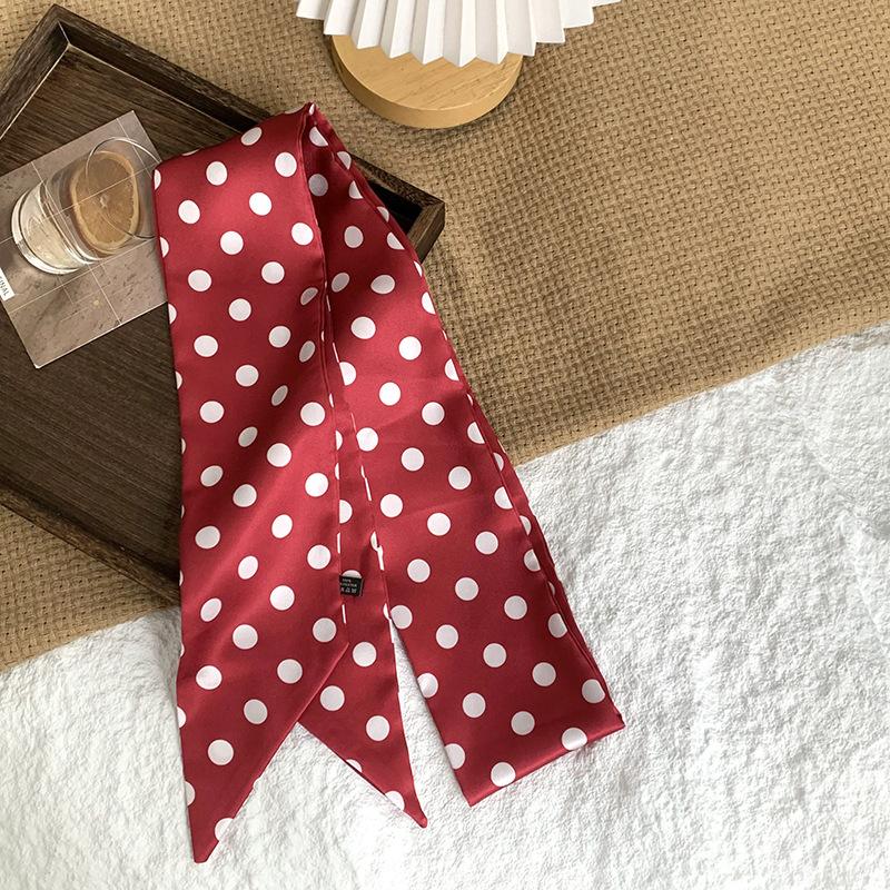 Шелковый шарф в горошек, длинная полоса, ощущение высокого класса, летняя ретро-повязка, лента, стример, многоцелевой, маленький шарф, косынка, повязка на голову, пояс.