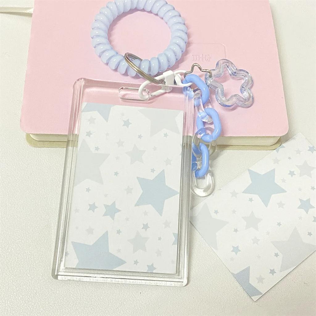 Kpop Photocard Holder Blue Pink Card Sleeves Idol Card Waterproof Protector Bus Cards Holder Bag Pendant School Stationery