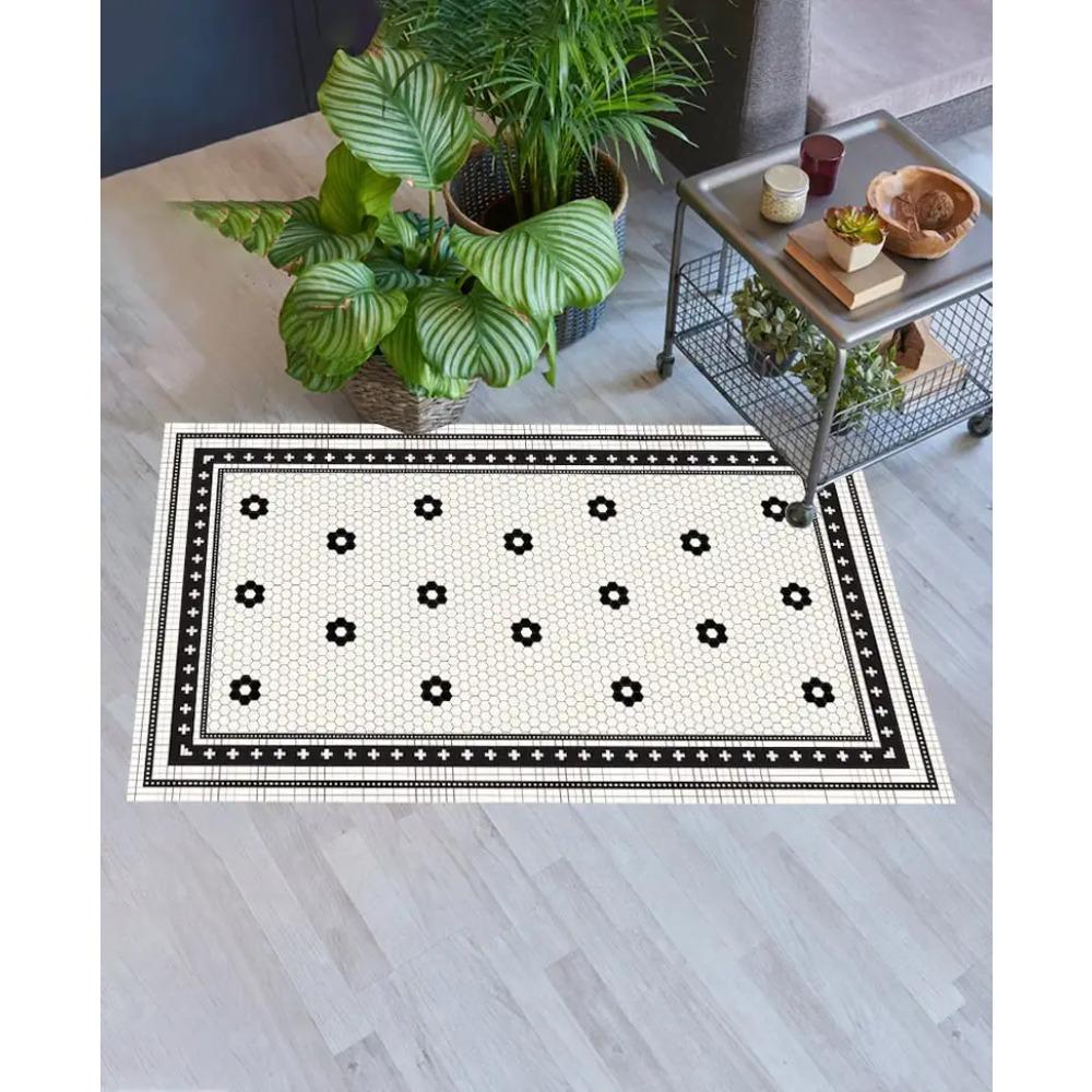 Ретро Мозаика Коврик Геометрический Узор Арт Коврик Линолеум Черно-белый
