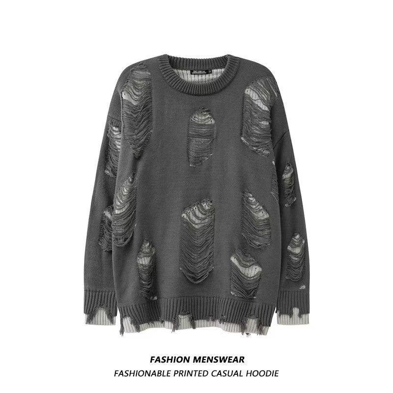 Унисекс модный толстый двухслойный вязаный свитер с дырками