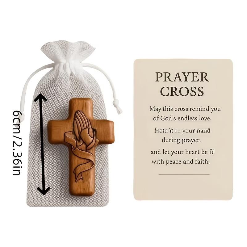 Pocket Size Wooden Prayer Cross with Quote Card Mini Portable Cross for Spiritual Growth and Gifting
