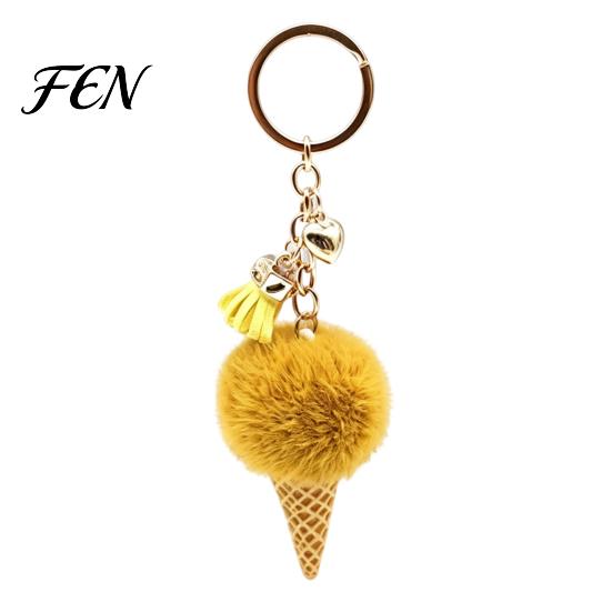 Decorative Ice Cream Pendant Plush Keychain for Backpacks, Fluffy Cone Handbag Hanging Accessory Bag Charm, with Metal Ring Decor