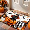 Halloween Witch Black Cat Jack-O'-Lantern Doormat, Fall Autumn Checkered Striped Pumpkin Bat Ghost Welcome Mat, Non-Slip Farmhouse Front Door Rug, Ind