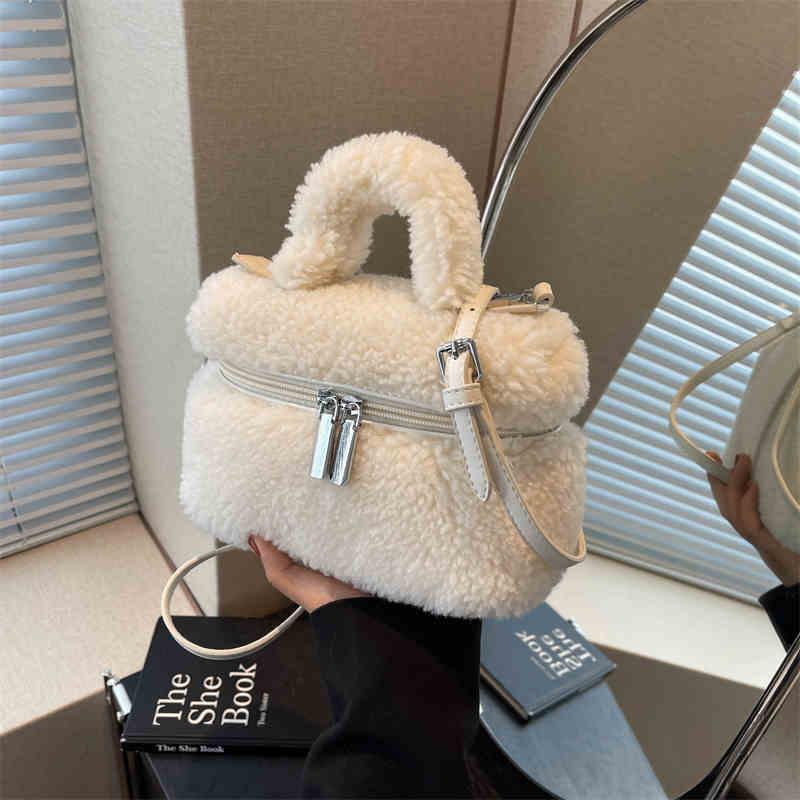 Сумка из овечьей шерсти для женщин, осень-зима, однотонная, мягкая, плюшевая, маленькая квадратная сумка, простая, универсальная, на одно плечо, сумки через плечо