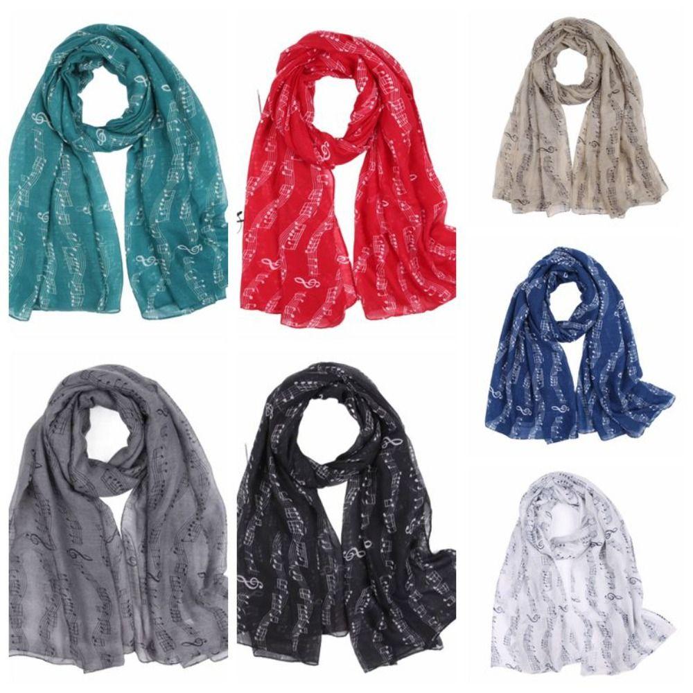 180*80cm Musical Note Print Scarf Cotton Voile Musical Note Floral Wrap  Ladies
