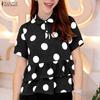 Женская классическая блузка с коротким рукавом и принтом в горошек для лета