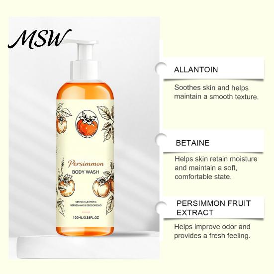 Vitamin C Body Wash Persimmon Wash, 100ml Gentle Exfoliating Shower Gel with Fresh Odor Neutralizing Fruit Scent, Deep Cleansing Mild Daily