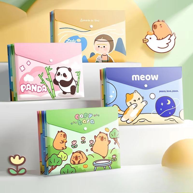 5PCS/Set Large Capacity A4 File Folder Test Paper Storage Waterproof Document Bag PP Snap-fastener Envelope Folder
