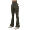 Women Flared Pants Elastic High Waist Wide Leg Casual Trousers with Flap Pockets Solid Color Cargo Pants Daily Wear