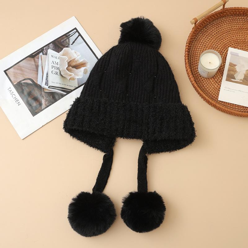 Осенне-зимняя шапка женская милая с помпоном, плюшевая из кроличьего пуха, теплая, модная, с защитой ушей, шерстяная шапка