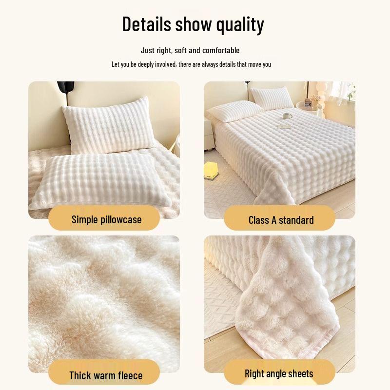 Winter Faux Rabbit Fur Flannel Bedsheet - Thick Plush Milk Velvet Coral Fleece for Dormitory Single Bed