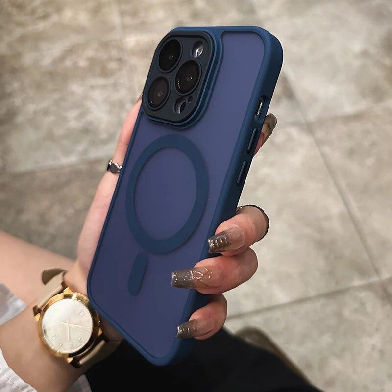 Luxury Translucent Matte Full Lens Protector Case For IPhone 14 13 12 15 Pro Max 15 Plus Magsafe Magnetic Wireless Charge Cover