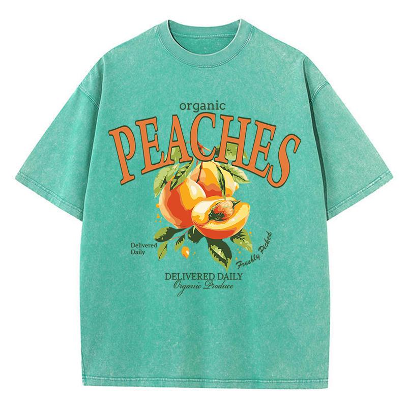 Женские футболки с кислотной стиркой Fresh Peaches Доставка ежедневных принтов Топы с потертым круглым вырезом Футболки из хлопка больших размеров Трендовая одежда