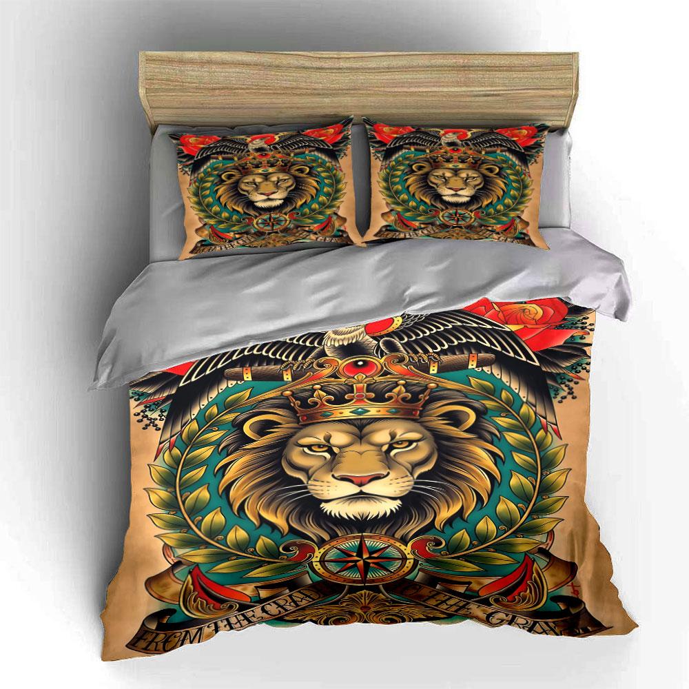 Lion crowned surrounded foliage. Bedding sets Duvet cover sets Duvet covers Pillowcases(1 * Duvet Cover 2 * Pillowcases, without duvet insert)