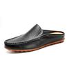 Italian Men Slippers Genuine Leather Loafers Moccasins Outdoor Non-Slip Black Casual Slides Summer Spring Fashion Shoes 2022