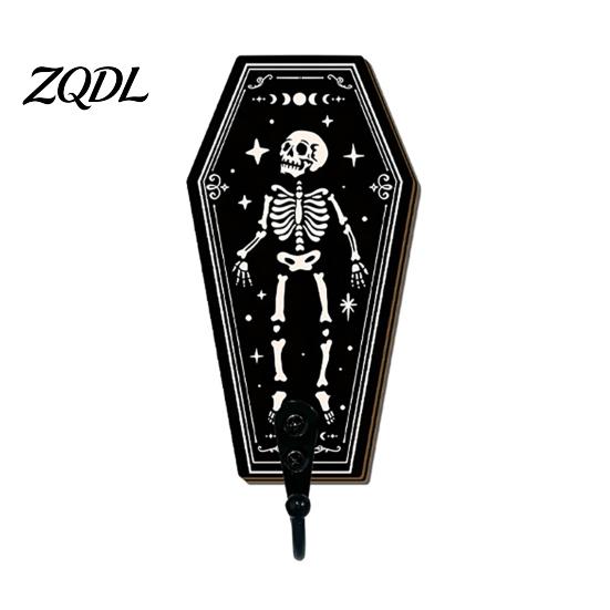 Entrance Hall Storage Halloween Gothic Wooden Wall Hook with Moon Star Skeleton Patterns, Decorative Retro Key Hanger for Bedroom Accessory