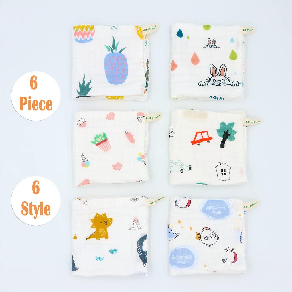 Комплект детских марлевых полотенец из хлопка, 6-слойное детское полотенце 30 х 30 см. Многоразовое полотенце, идеально подходит для людей с чувствительной кожей и младенцев. (6 шт.) 100%