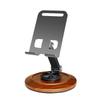 Walnut Wood Rotating Metal Phone Stand – Adjustable Desktop Holder for Streaming and Viewing