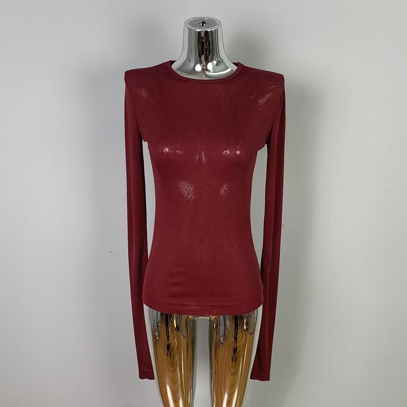 Женская сексуальная одежда Мягкая и слегка соблазнительная облегающая рубашка с круглым вырезом Модная футболка Топ