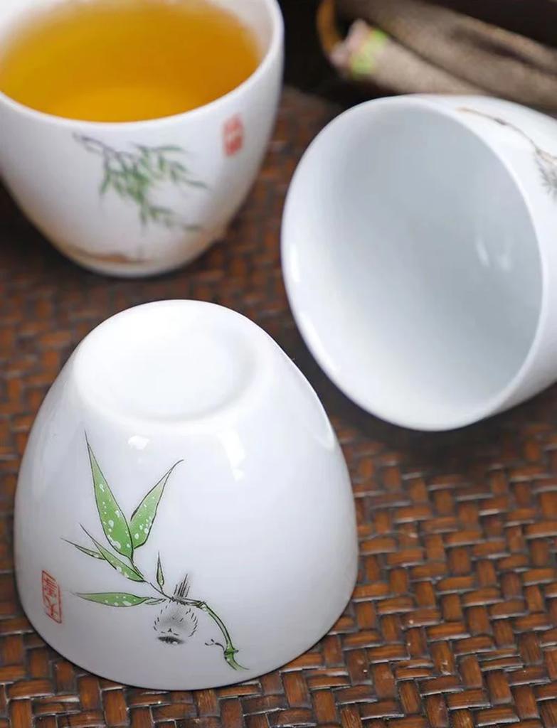 Творческая керамическая чашка для чая в форме яйца, 6 шт. / Набор, чайный сервиз из костяного фарфора, чашка для чая в стиле кунг-фу, стеклянный чайник-гайвань, кружки, кофейные чашки