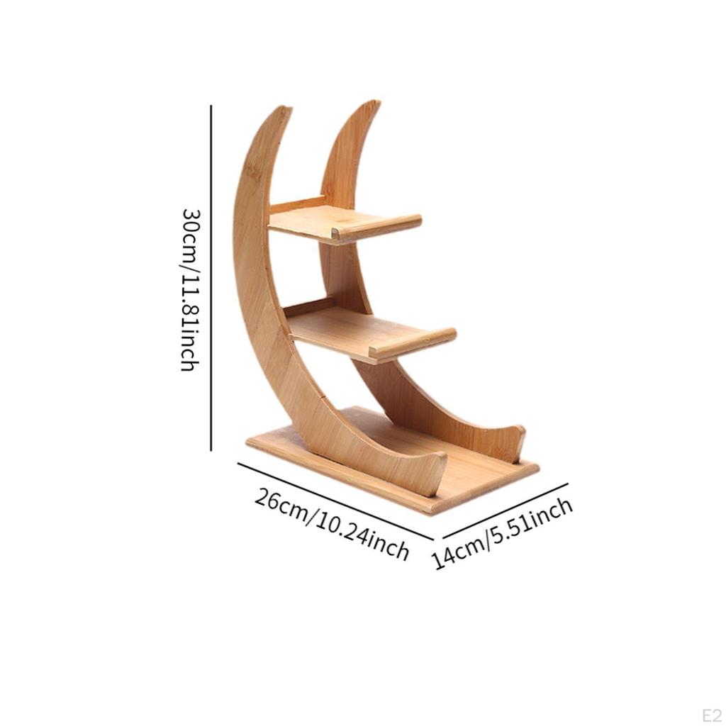 Wooden Sushi Holder French Fry Rack Moon Shaped Hand Roll Stand 3 Layer Taco Practical