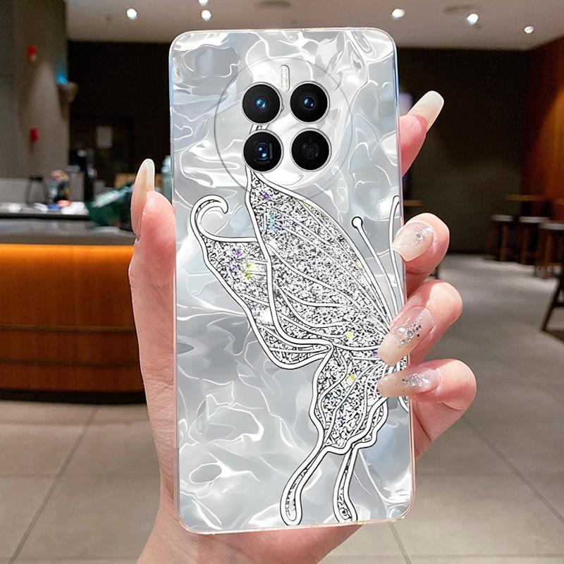 Phone Case For Huawei Mate 50 50E Butterfly Bow Protective Casing For Huawei Mate 50 Pro Transparent Soft Silicone TPU Cover