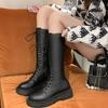 Fashion 2024 Spring New Style Women's Thick-soled Round-toe Lace-up Fashionable Non-slip High-heeled Boots