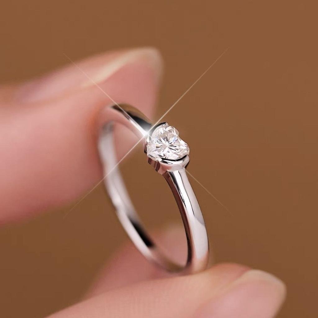 925 Silver 6mm Heart Ring With 0.5 Carat Fancy Cut Diamond Romantic Girly Band Gift For Her