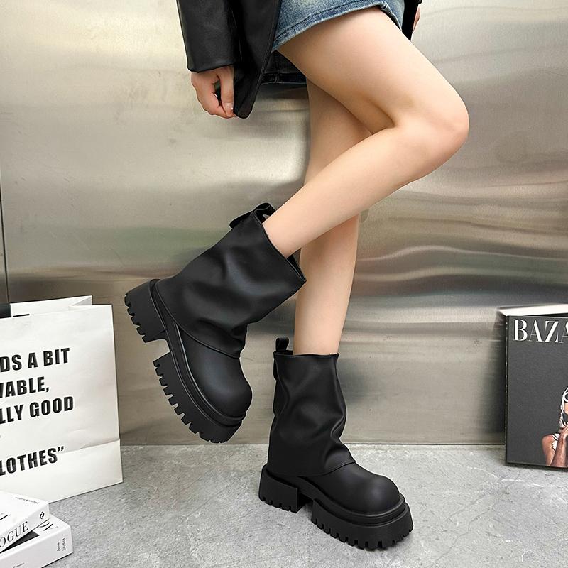 Мода Винтаж Зимние Платформа Женские Ботильоны Модные Слипоны Короткие Ботильоны Дизайнер Толстый Каблук Botas De Mujer